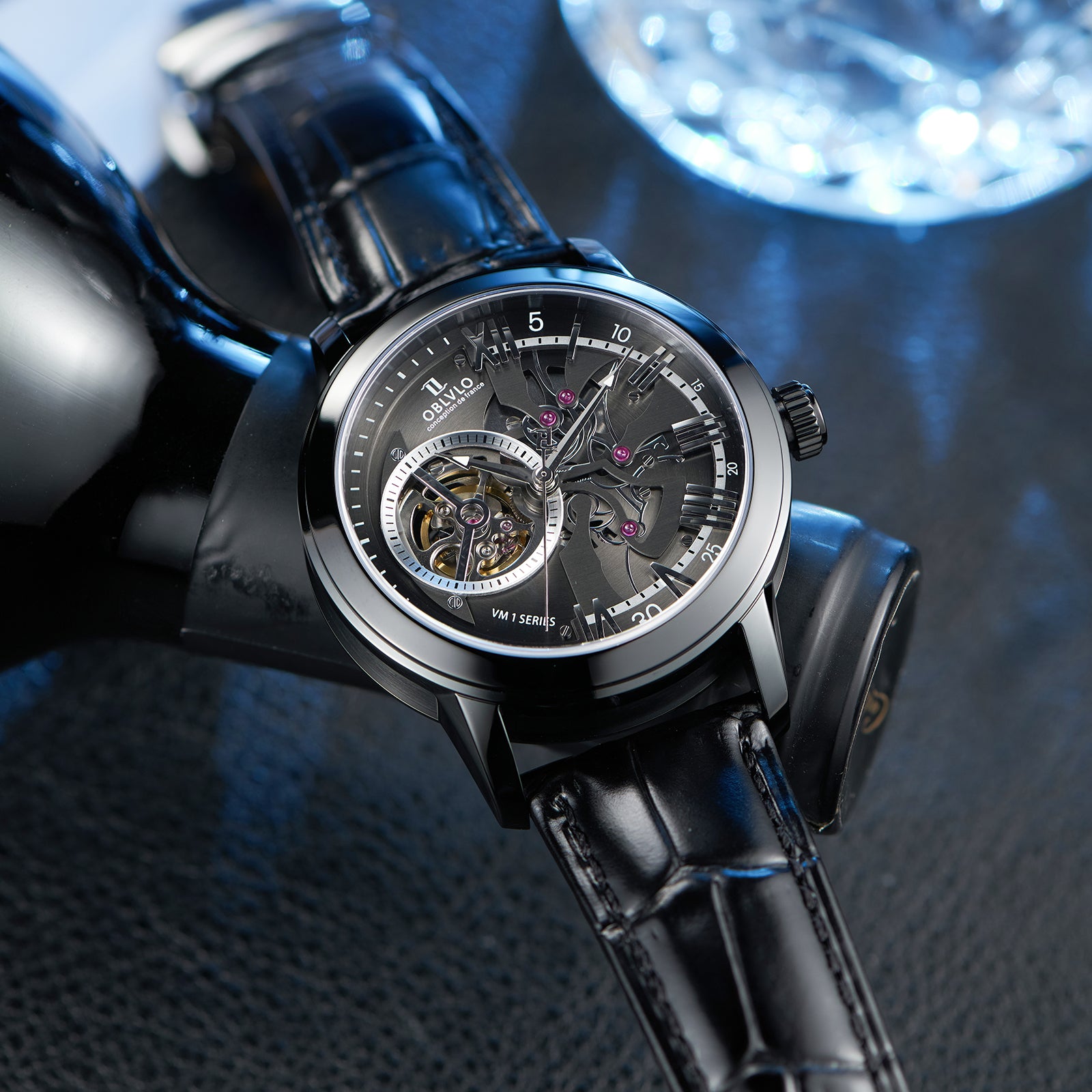 Luxury OBLVLO VMQ Series - Affordable All Black/Diamond Zirconia Case Mens Automatic Tourbillon Style Dial Dress Watches