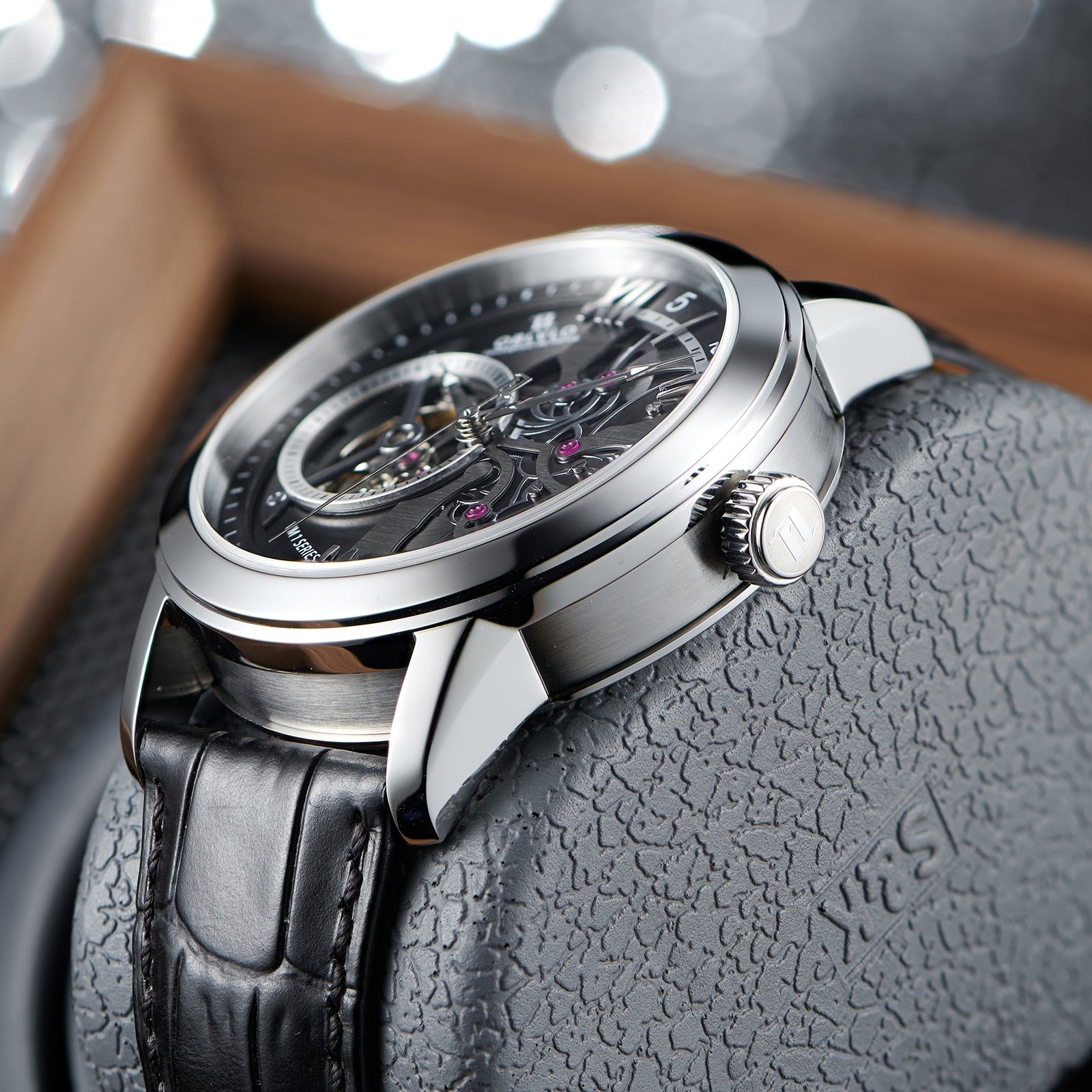 Black Dial 42mm Automatic Mechanical Tourbillon Style Watch For Men - Steel / Zirconia Bezel Dress Watches - OBLVLO VMQ