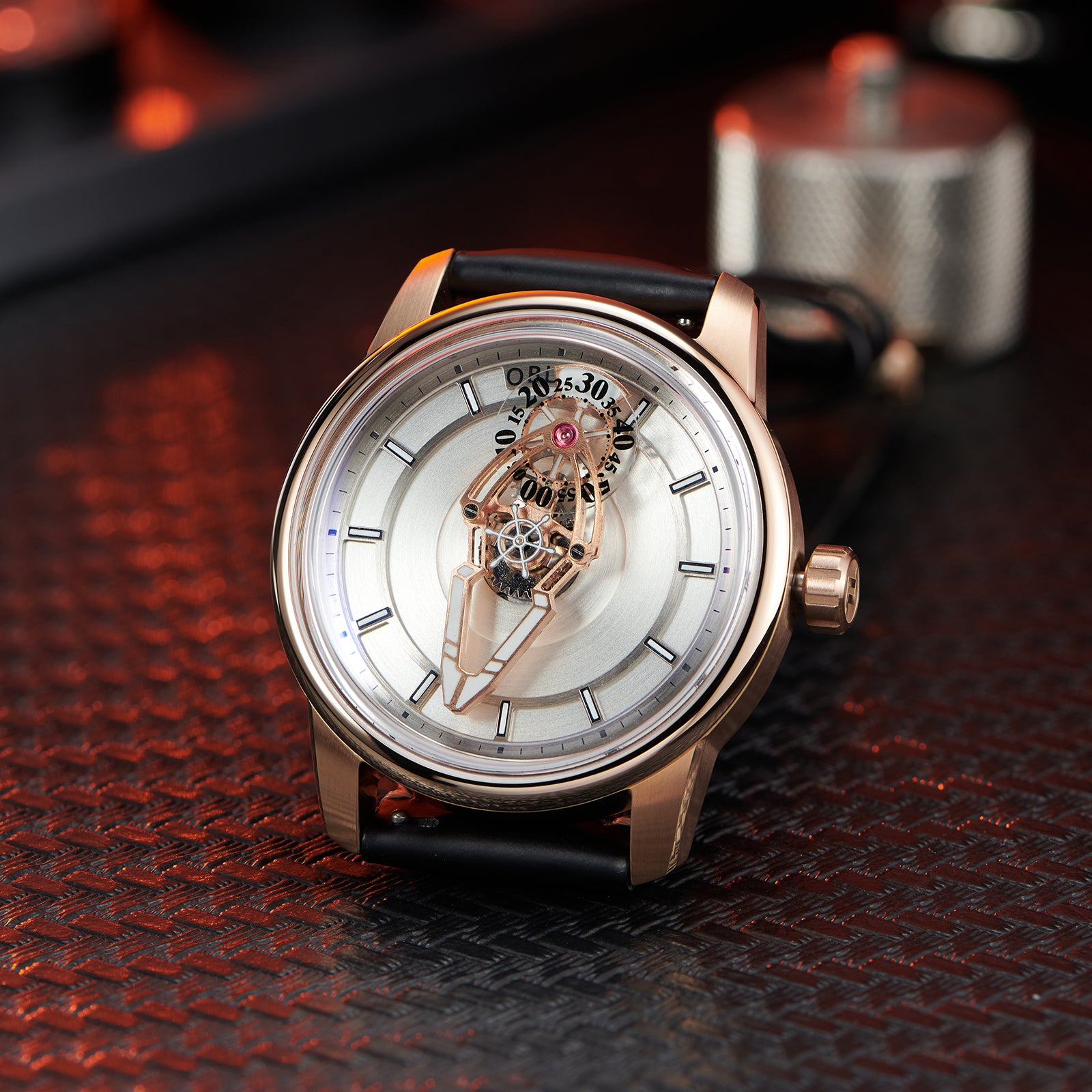 OBLVLO JM Space Black Spaceship Dial Automatic Rose Gold Case Dress Watches for Men