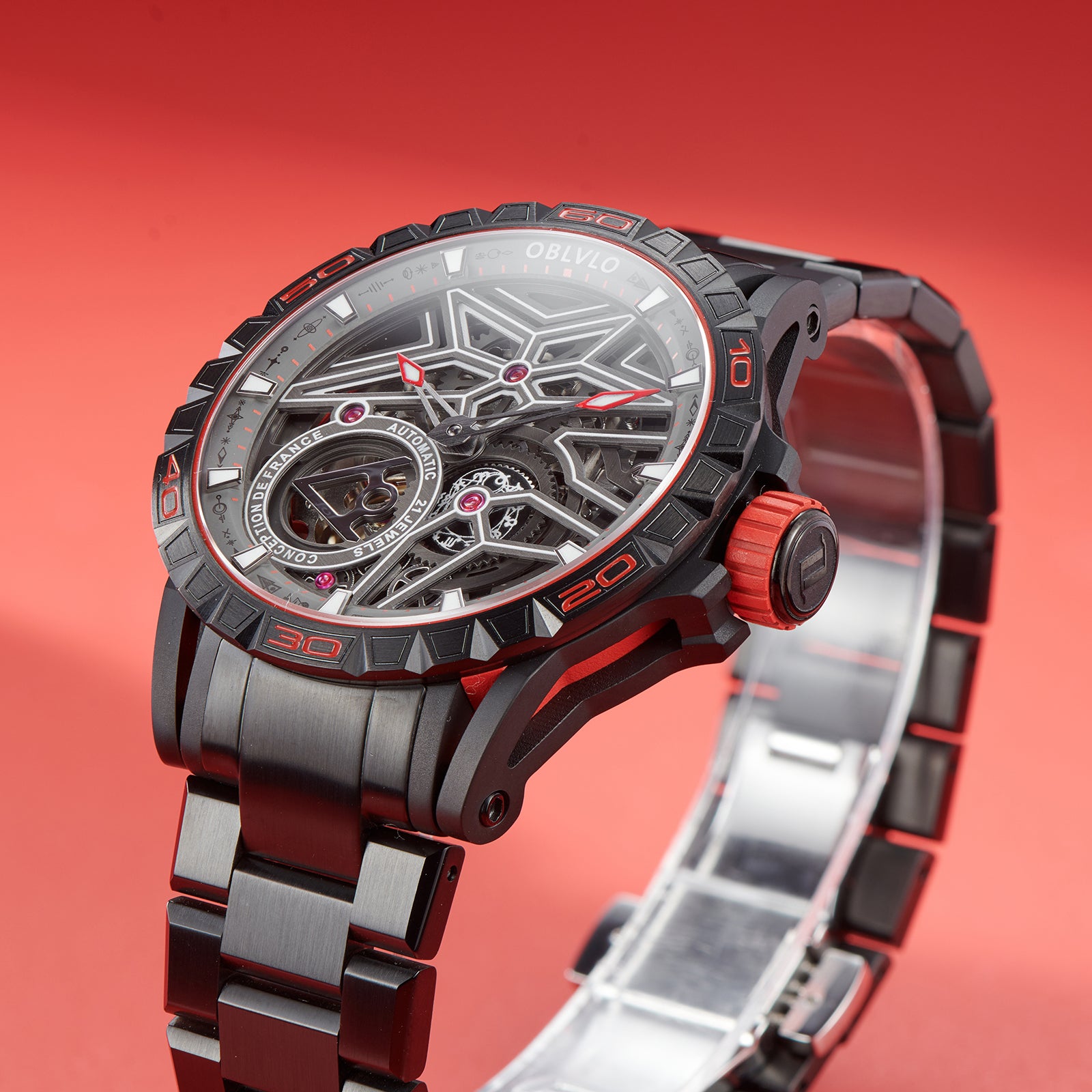 OBLVLO LMQ Cool Mens Luxury Automatic Skeleton Watches - Miyota 82s5 Automatic Mechanical Waterproof Watch