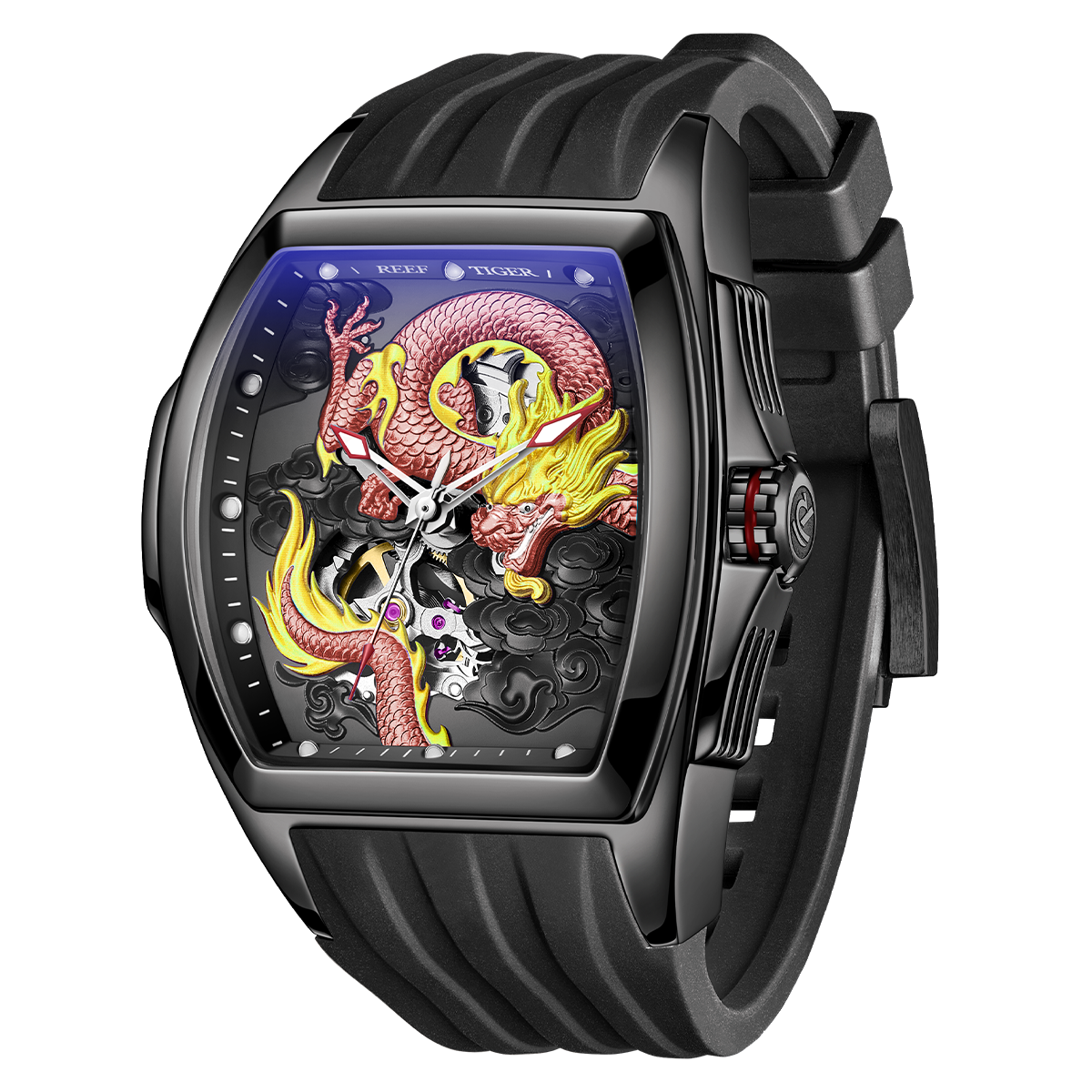Mens Reef Tiger RGA3061 Luxury Red Automatic Skeleton Dragon Watch - Best Watches for Sale