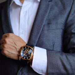 Reef Tiger Aurora Tank II RGA3069 - Men's Rose Gold Case and Black Rubber Strap Band Automatic Watch