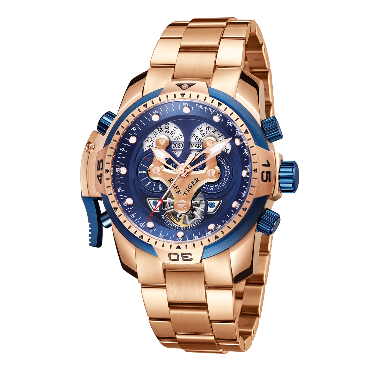 Reef Tiger Aurora RGA3503 Men's Automatic Mechanical Rose Gold Wristwatch - ST25 Automatic Movement Fashion Casual Sports Watch