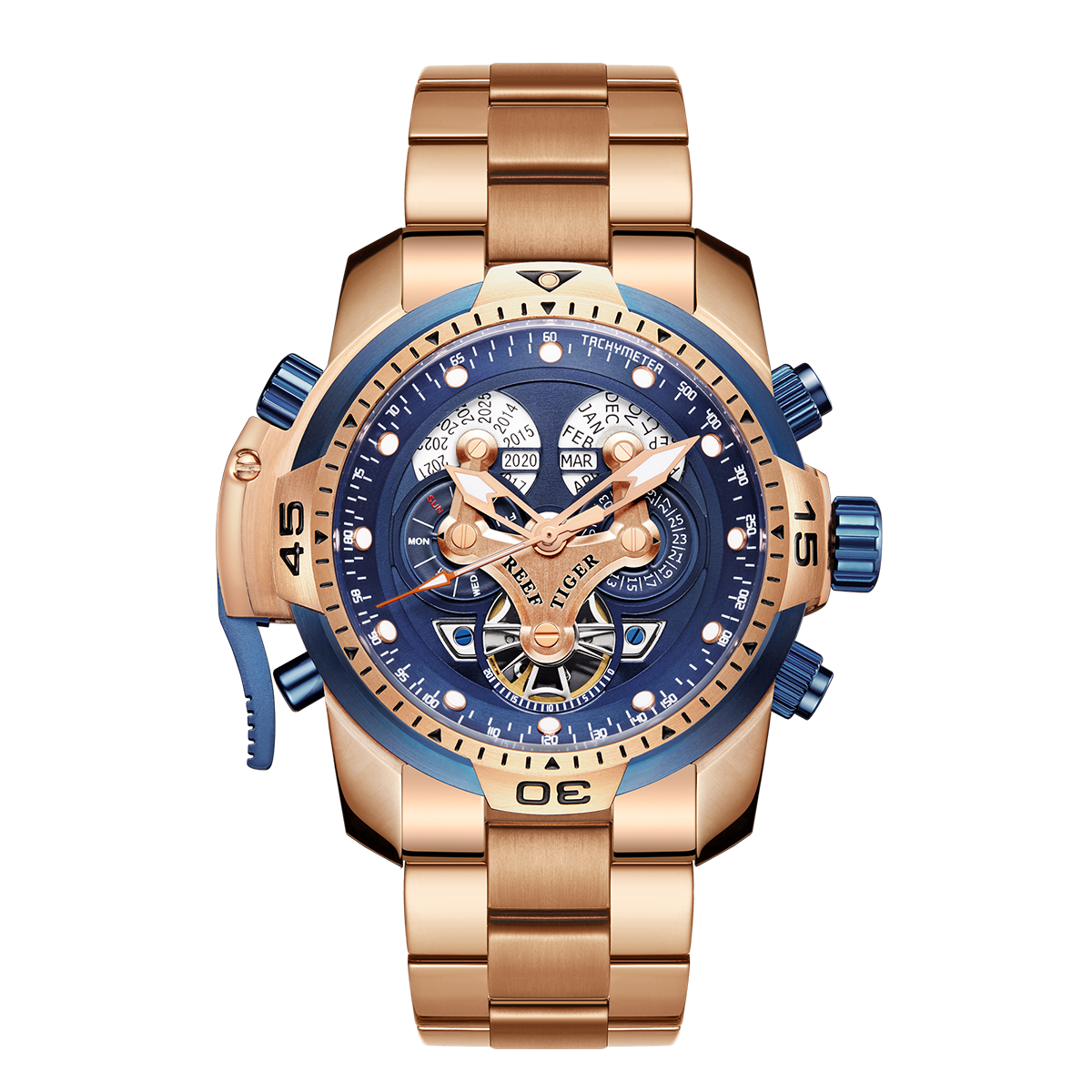 Reef Tiger Aurora RGA3503 Men's Automatic Mechanical Rose Gold Wristwatch - ST25 Automatic Movement Fashion Casual Sports Watch