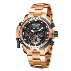 Rose Gold Reef Tiger Aurora RA3532  Men's Automatic Mechanical Watch - Sports Design, Durable Stainless Steel Case/Strap