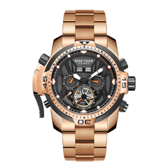 Rose Gold Reef Tiger Aurora RA3532  Men's Automatic Mechanical Watch - Sports Design, Durable Stainless Steel Case/Strap