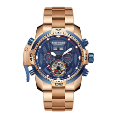 Reef Tiger Aurora RGA3532 Men's Automatic Mechanical Watch - Rose Gold Stainless Steel Case/Strap Wristwatch