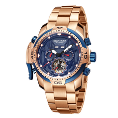 Reef Tiger Aurora RGA3532 Men's Automatic Mechanical Watch - Rose Gold Stainless Steel Case/Strap Wristwatch