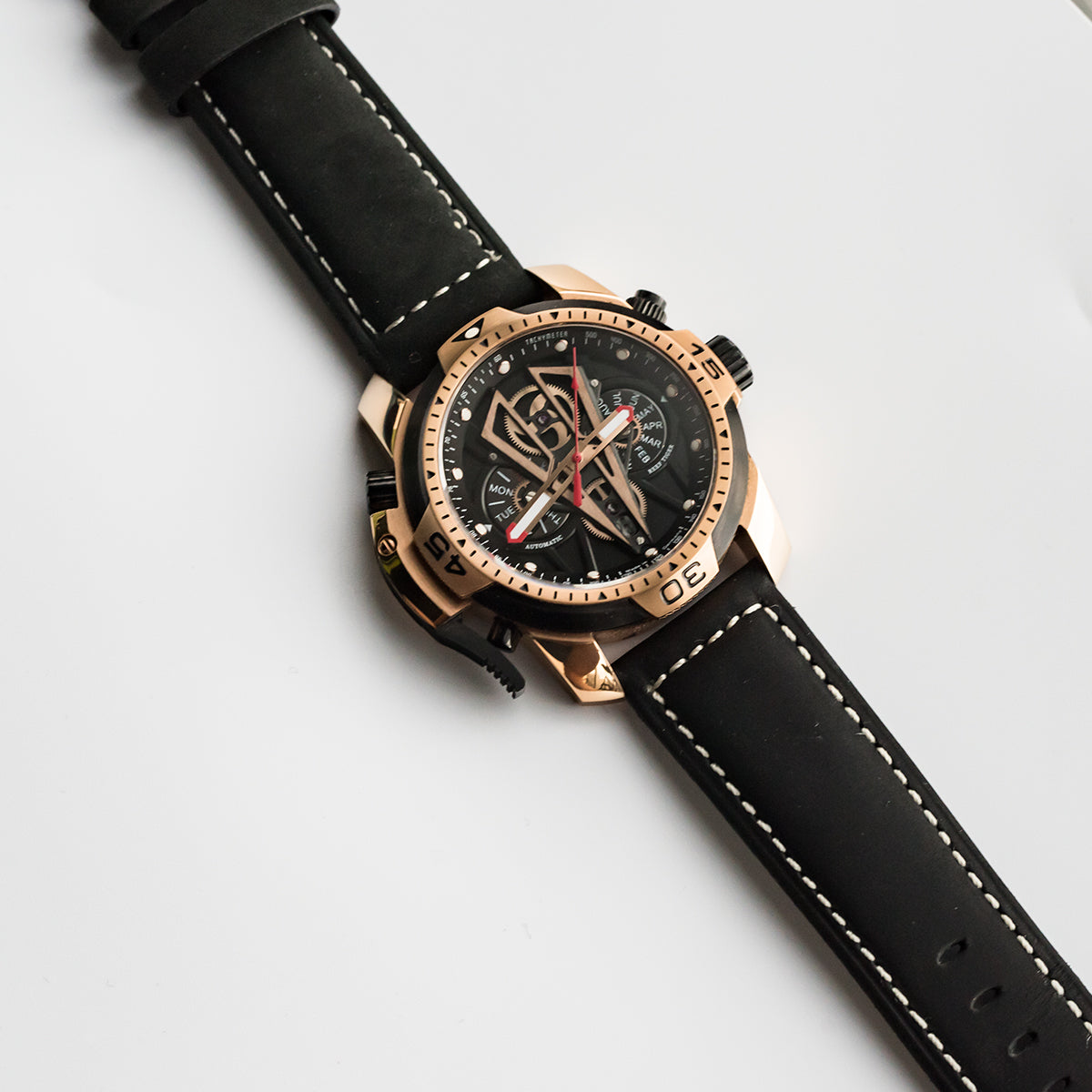 Reef Tiger Aurora Concept 2 RGA3591 Skeleton Automatic Self-Winding Waterproof Watches for Men - Rose Gold Stainless Steel Case/Strap