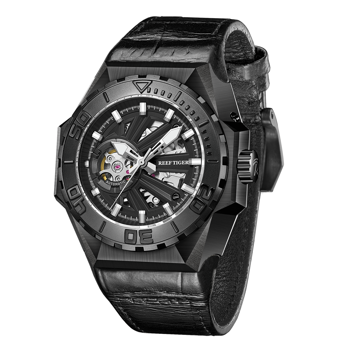 Reef Tiger Black Shark RGA6903-S Diving Automatic Mechanical Watches For Men - Seiko NH70A Automatic Movement Wristwatches