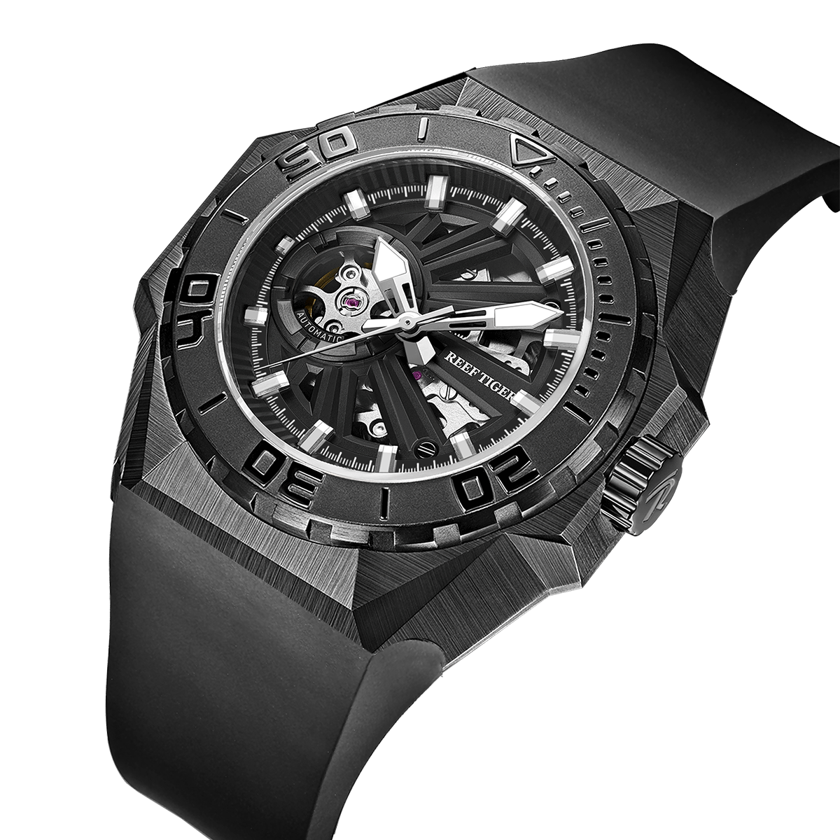 Reef Tiger Black Shark RGA6903-S Diving Automatic Mechanical Watches For Men - Seiko NH70A Automatic Movement Wristwatches