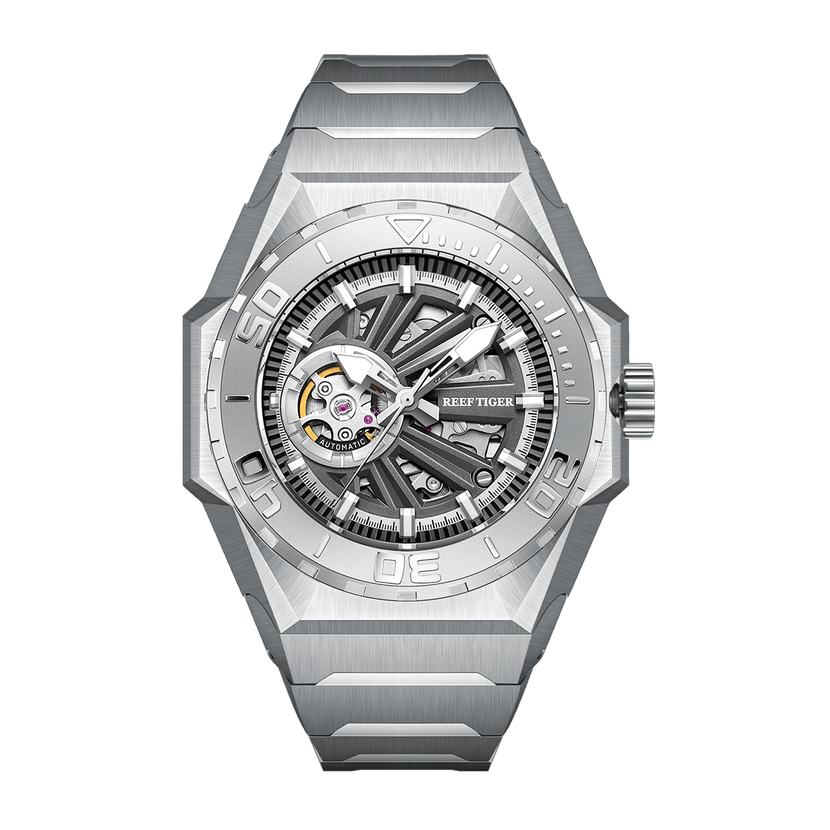 Reef Tiger Black Shark RGA6903-S 43mm Luxury Dive Skeleton Watch - NH70A Automatic Mechanical Movement Watches For Men