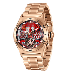 Reef Tiger Aurora RGA703 Rose Gold Automatic Men's 44mm Skeleton Red Dial Watch