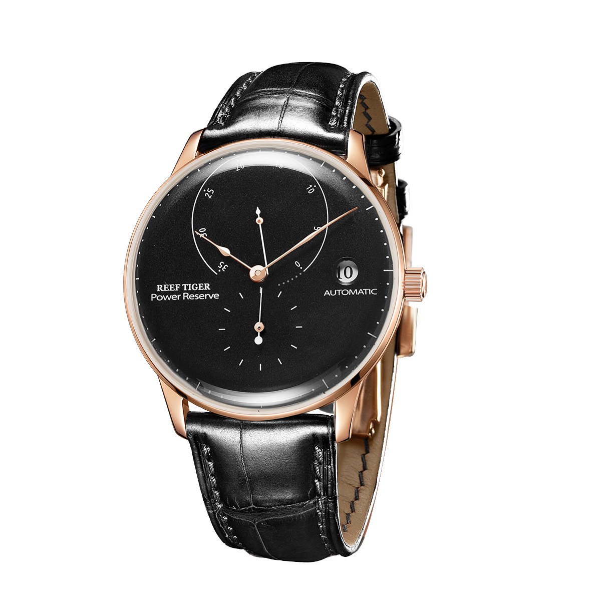 42mm Black Dial Rose Gold RGA82B0-2 Automatic Mechanial Wristwatches For Men - REEF TIGER Waterpoorf Vintage Watch