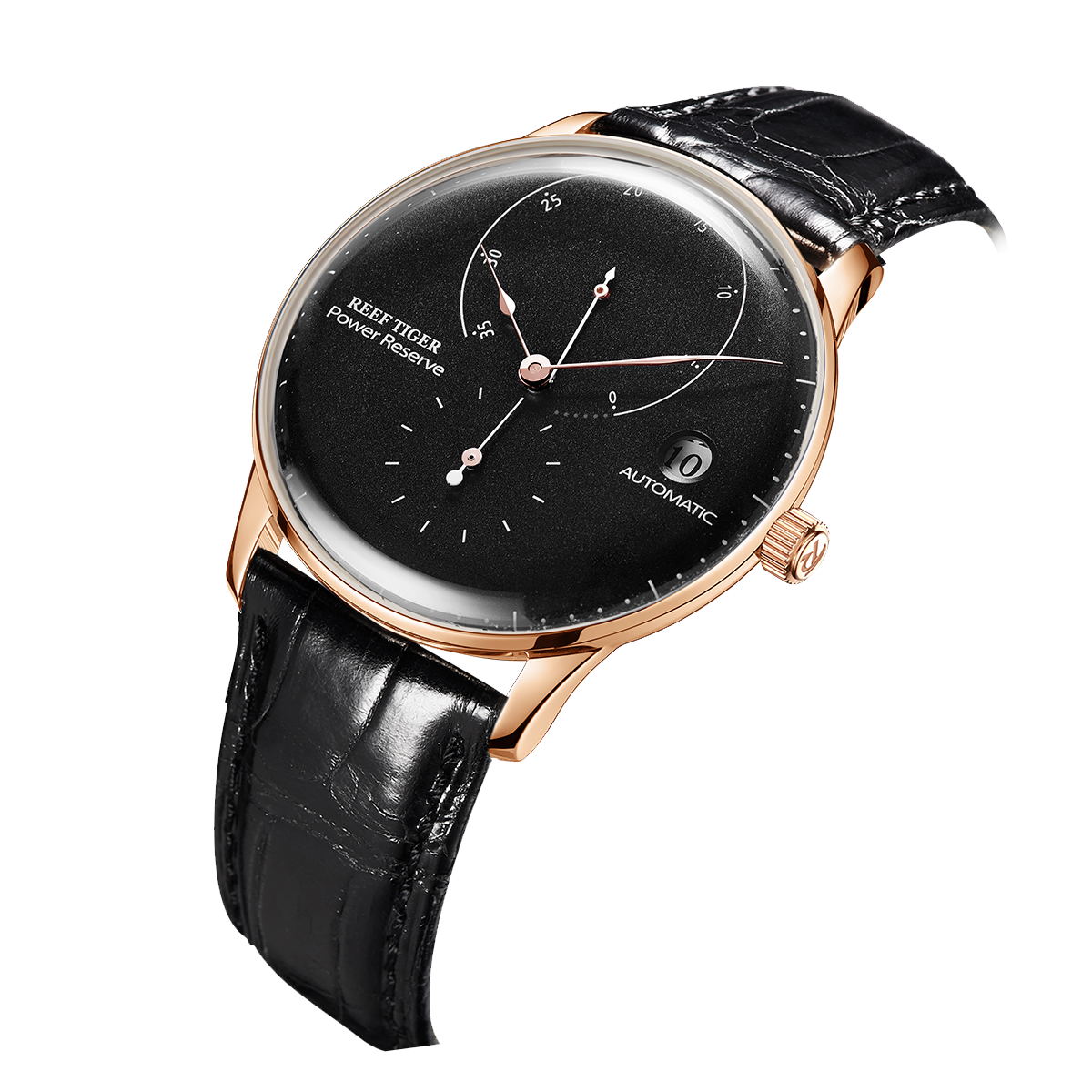 42mm Black Dial Rose Gold RGA82B0-2 Automatic Mechanial Wristwatches For Men - REEF TIGER Waterpoorf Vintage Watch