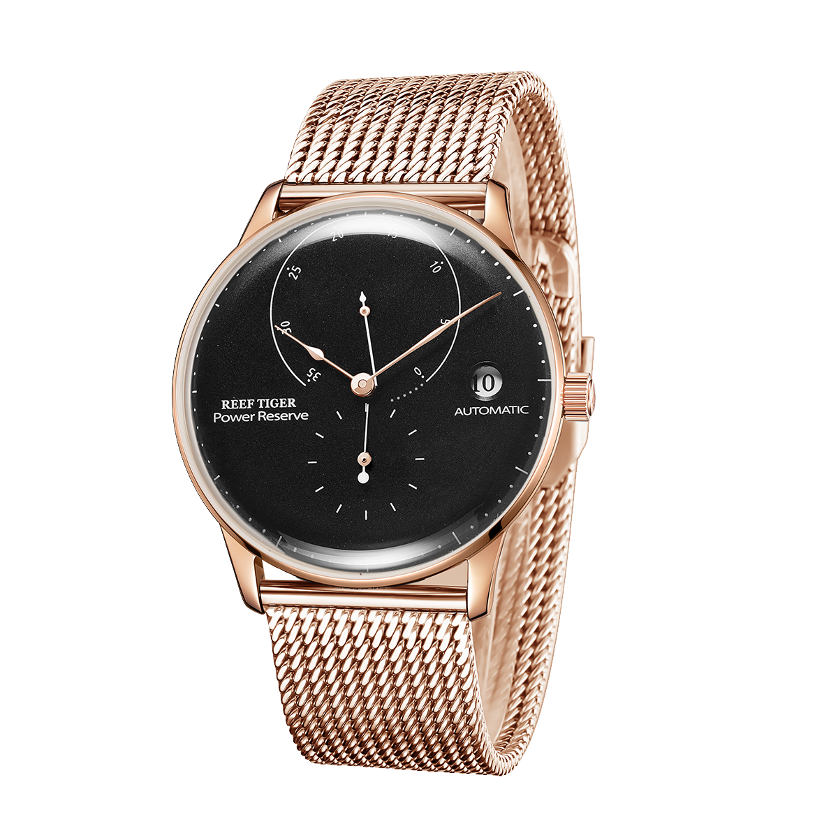 42mm Black Dial Rose Gold RGA82B0-2 Automatic Mechanial Wristwatches For Men - REEF TIGER Waterpoorf Vintage Watch