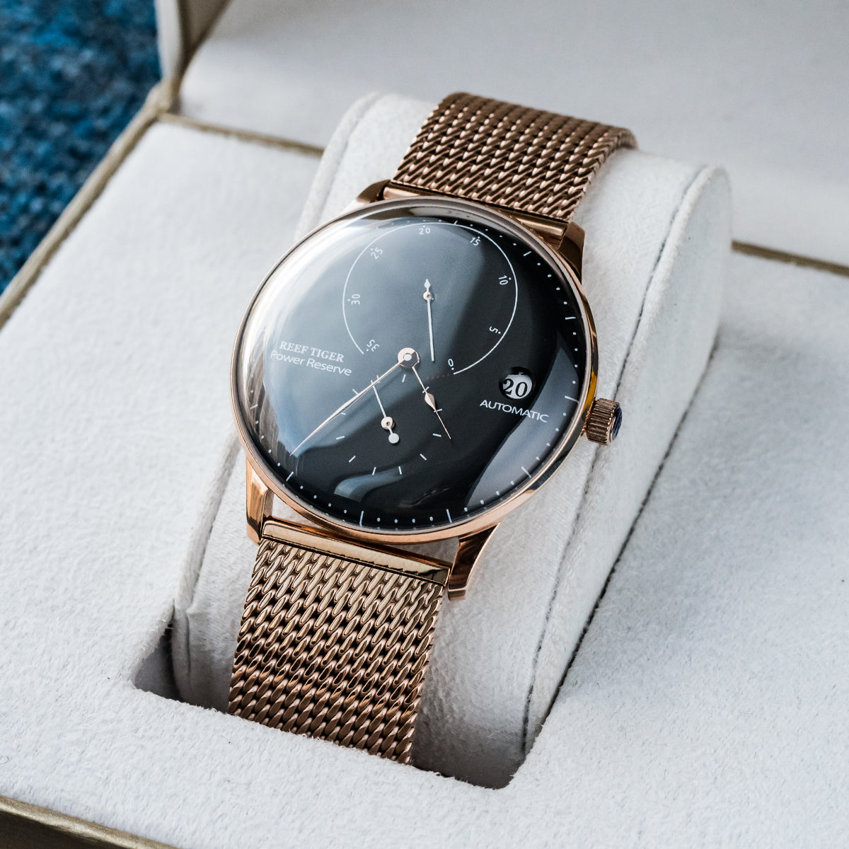 42mm Black Dial Rose Gold RGA82B0-2 Automatic Mechanial Wristwatches For Men - REEF TIGER Waterpoorf Vintage Watch