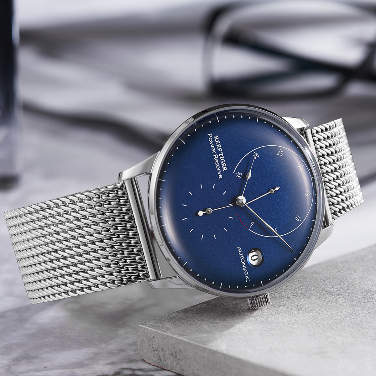 High quality Luxury Men's Blue Dial Automatic Mechanical Waterproof Business Watch - REEF TIGER Seattle Navy 2 Dress Wristwatch
