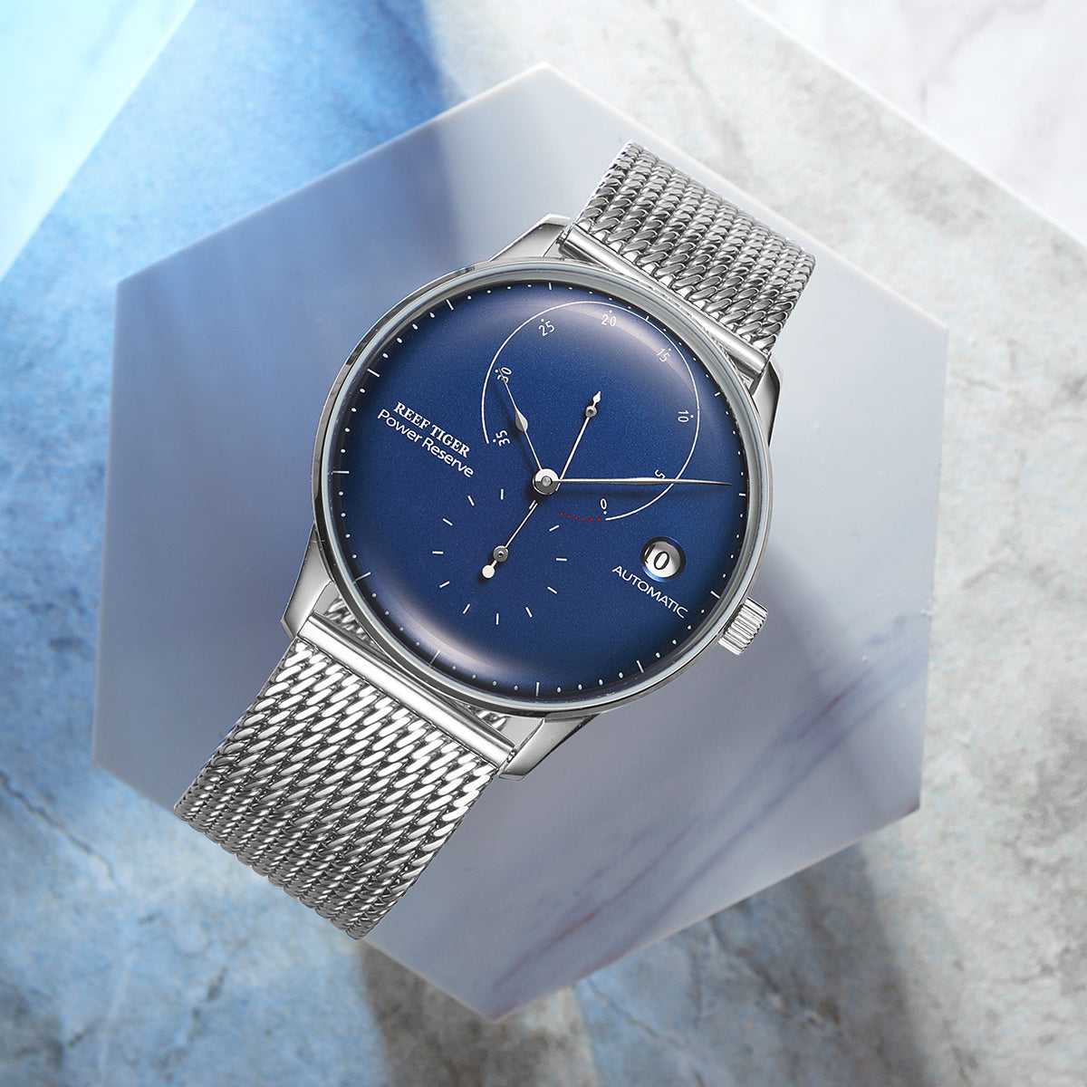 High quality Luxury Men's Blue Dial Automatic Mechanical Waterproof Business Watch - REEF TIGER Seattle Navy 2 Dress Wristwatch