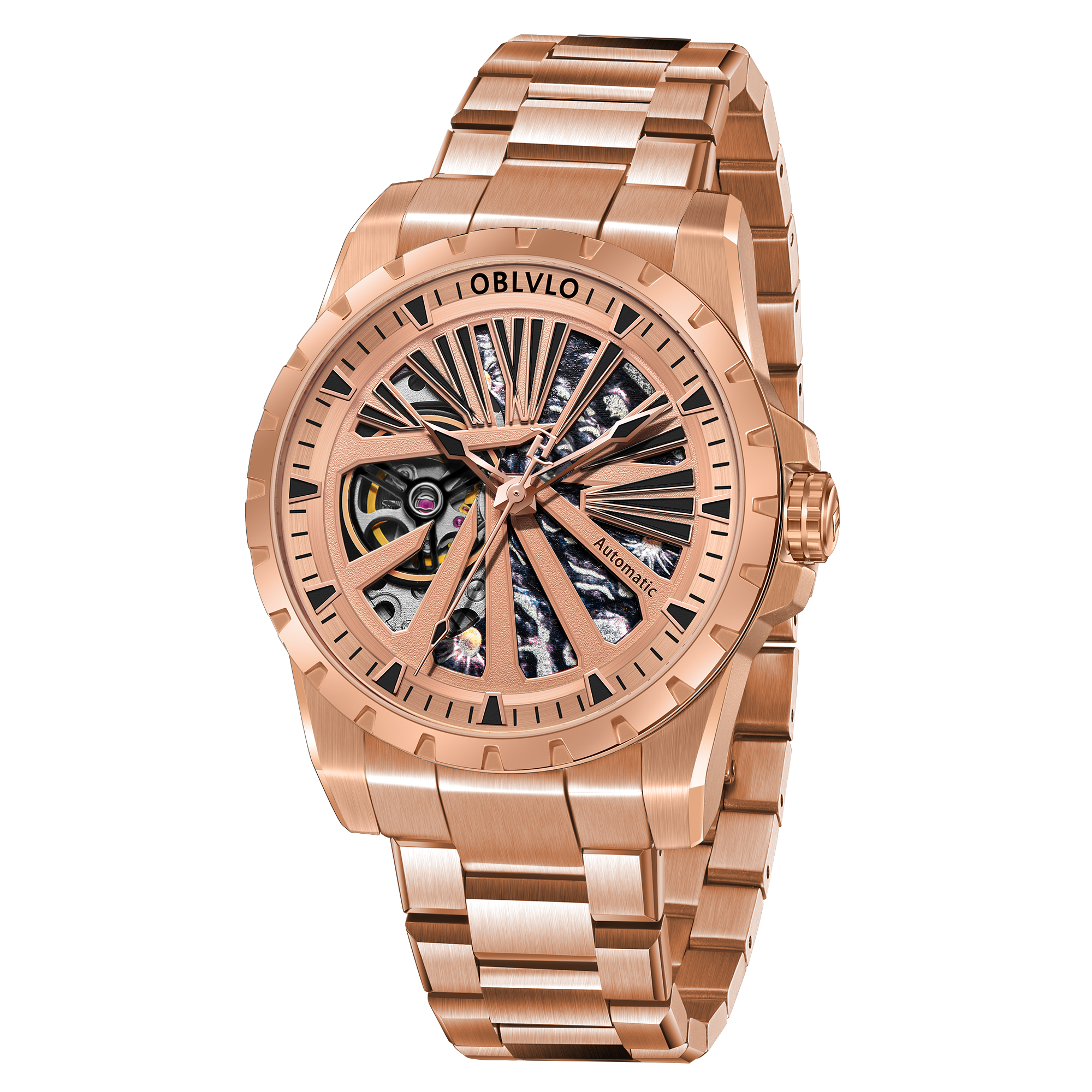 Best Affordable OBLVLO RMS-U Rose Gold Steel Military Sports Watches For Men