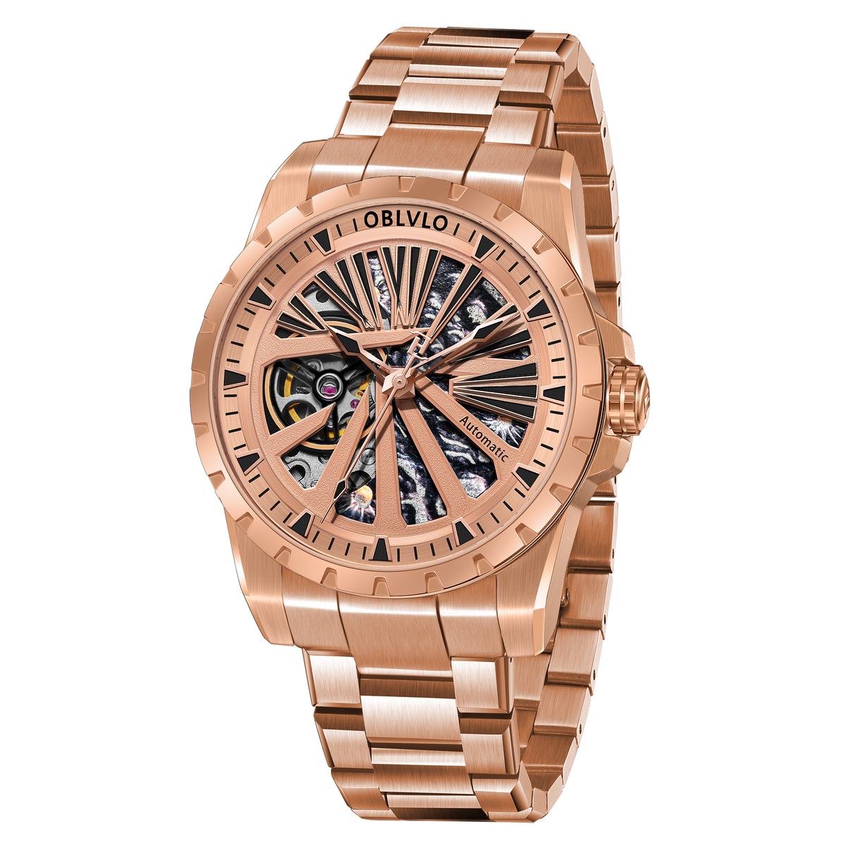 Best Affordable OBLVLO RMS-U Rose Gold Steel Military Sports Watches For Men