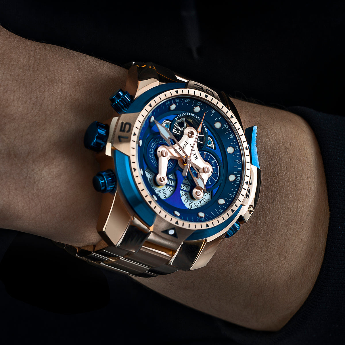 Reef Tiger Aurora RGA3503 Men's Automatic Mechanical Rose Gold Wristwatch - ST25 Automatic Movement Fashion Casual Sports Watch