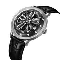 OBLVLO SCM-SK 42mm Automatic Skeleton Watches with Cool Unique Supercar Alloy Wheels Black Dial Design Watch