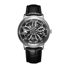 OBLVLO SCM-SK 42mm Automatic Skeleton Watches with Cool Unique Supercar Alloy Wheels Black Dial Design Watch