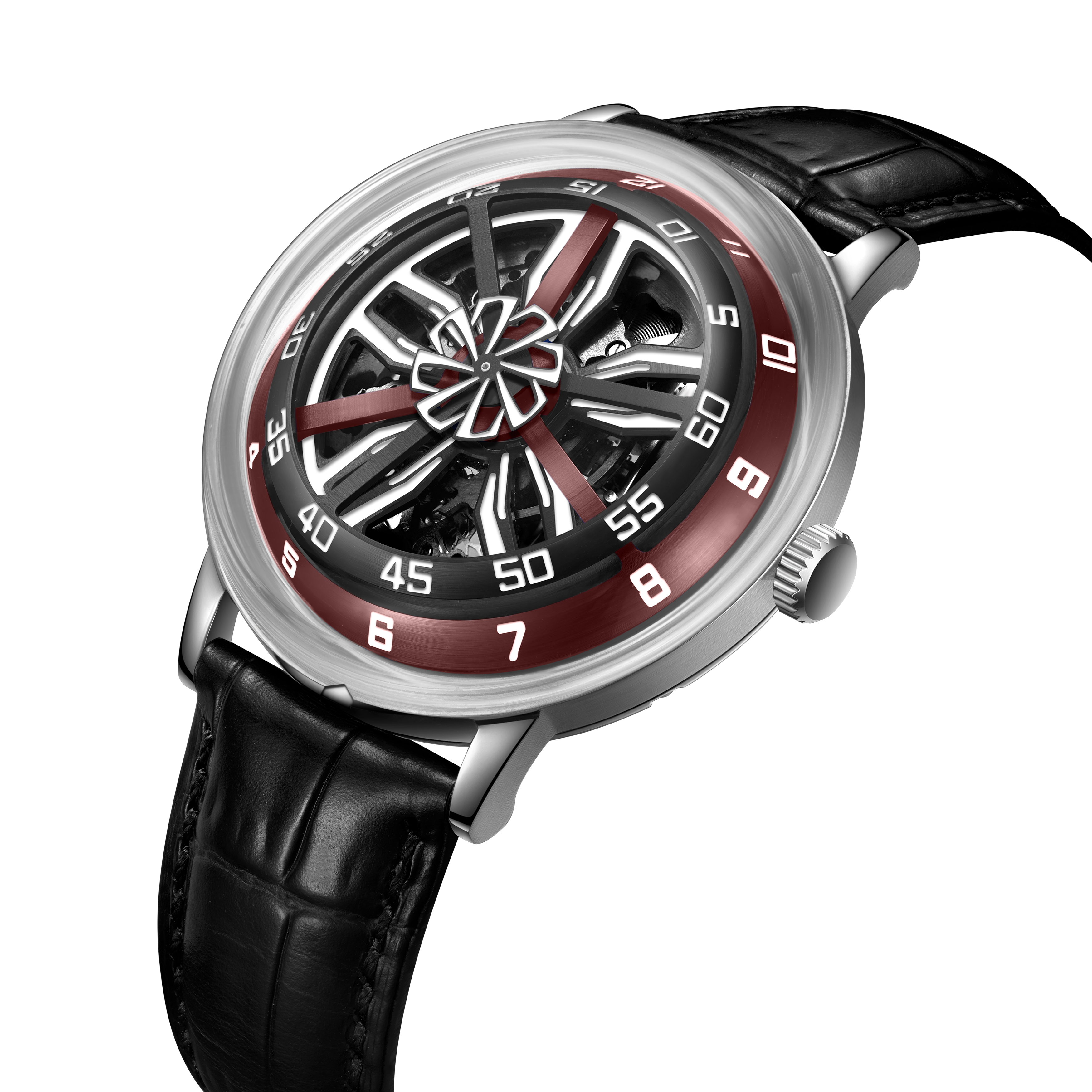 OBLVLO SCM-SK Unique Red Skeleton 42mm Supercar Alloy Wheels Dial Watches - Men Automatic Super Luminous  Mechanical Mens Dive Watch