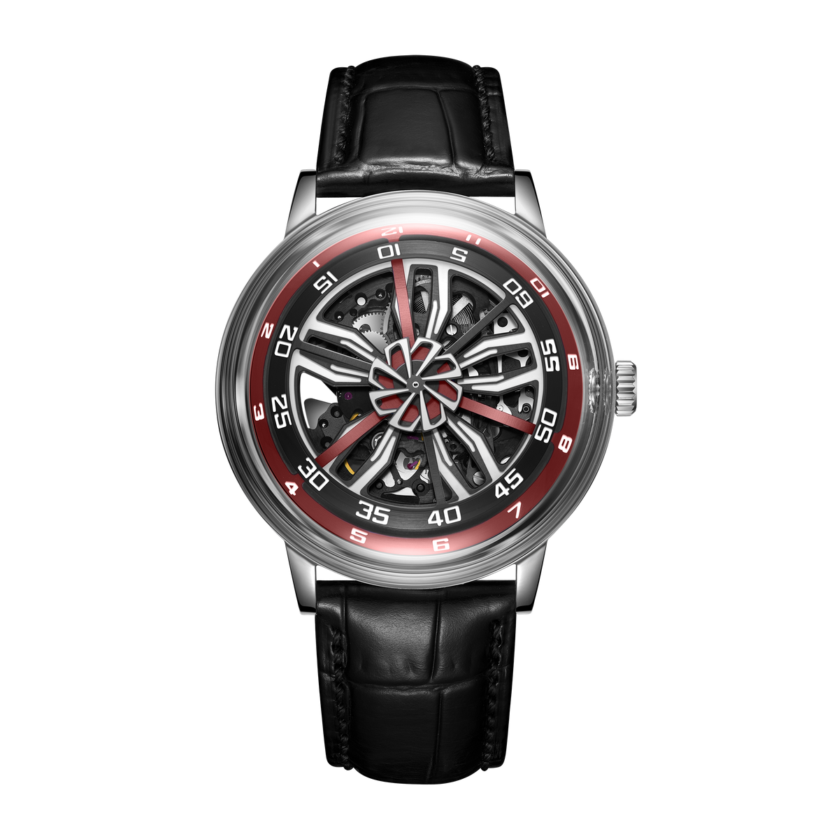 OBLVLO SCM-SK Unique Red Skeleton 42mm Supercar Alloy Wheels Dial Watches - Men Automatic Super Luminous  Mechanical Mens Dive Watch