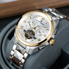 Reef Tiger RGA8235 Classic Dress White Day Date Dial Yellow Gold Case Automatic Men's Watch