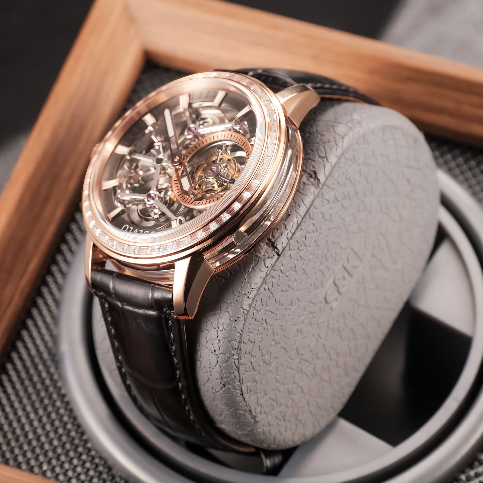 Luxury OBLVLO VM TB Rose Gold & Diamond Tourbillon Watches For Men - Fashion Casual Mens Wrist Watch