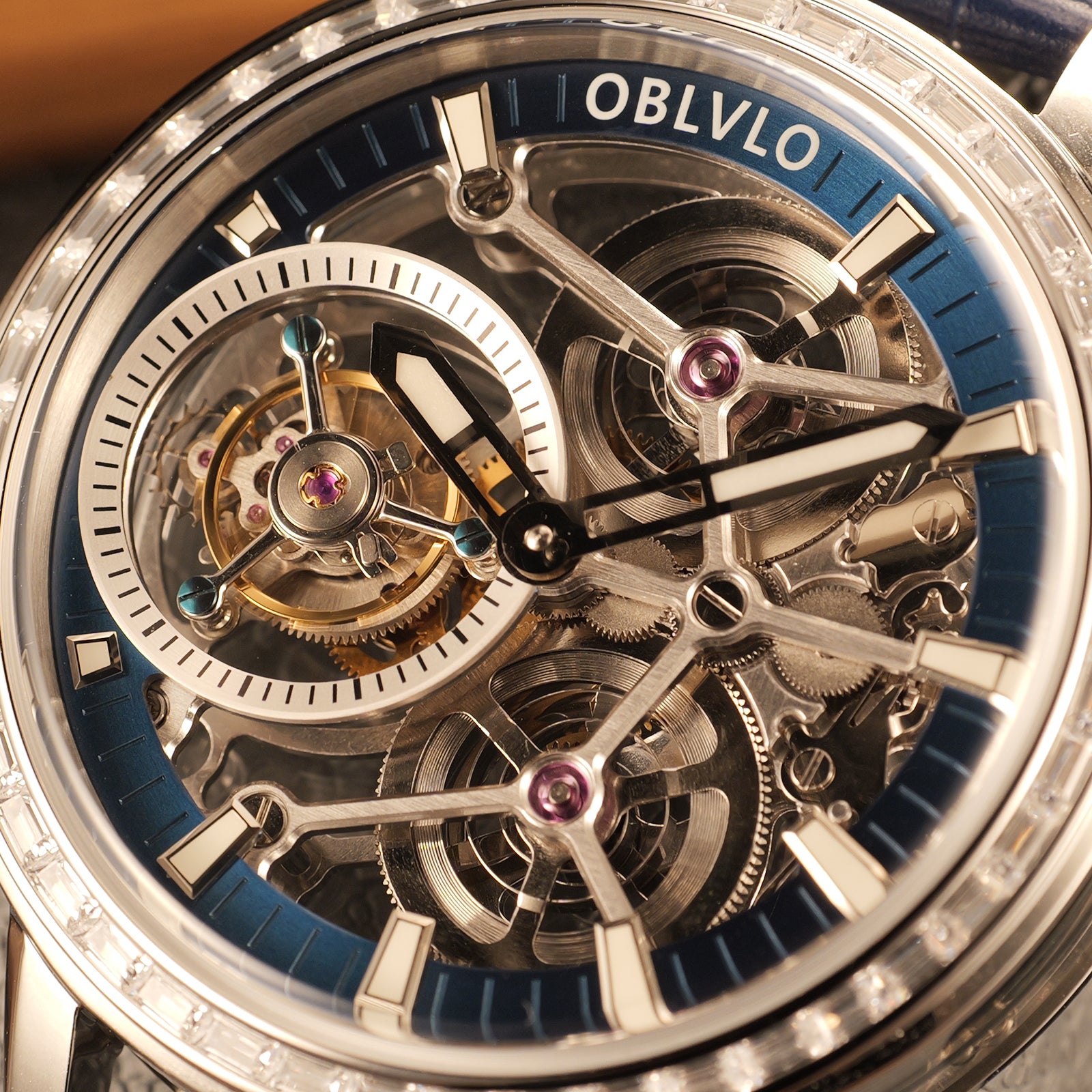 OBLVLO VM TB Automatic Watches for Men, Affordable Luxury Skeleton Diamond Flying Tourbillon Watches for Men