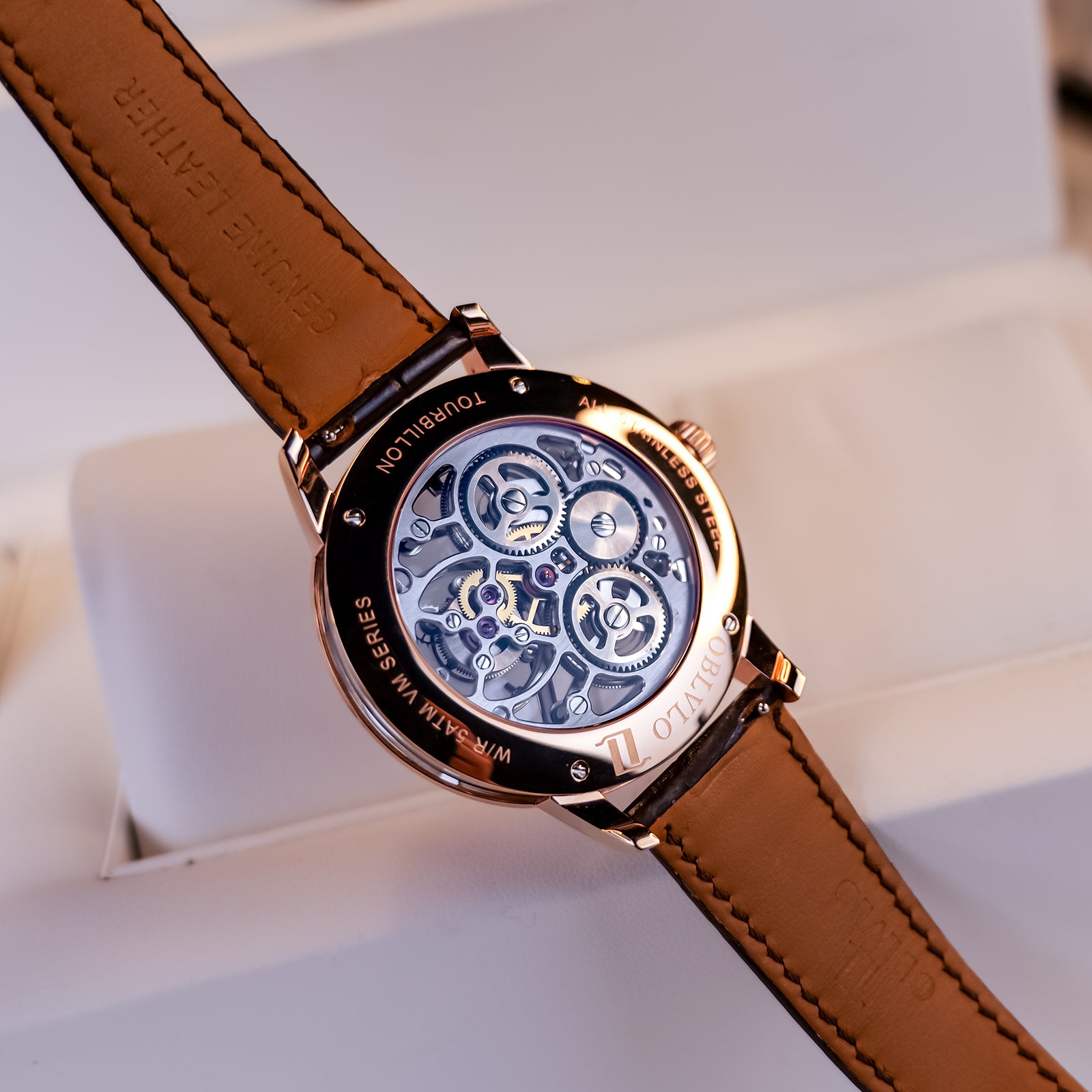 OBLVLO VM TB Men's Automatic Mechanical Tourbillon Skeleton Luxury Zirconium Diamond Inlaid Bezel Watch