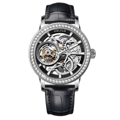 OBLVLO VM TB Men's Automatic Mechanical Tourbillon Skeleton Luxury Zirconium Diamond Inlaid Bezel Watch