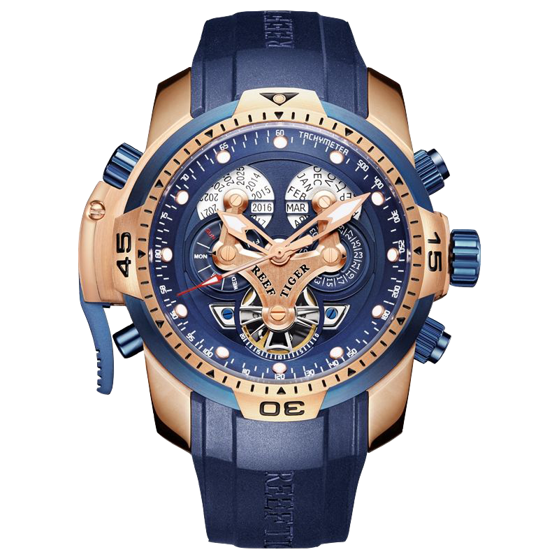 Reef Tiger Aurora RGA3503 Men's Automatic Mechanical Rose Gold Wristwatch - ST25 Automatic Movement Fashion Casual Sports Watch