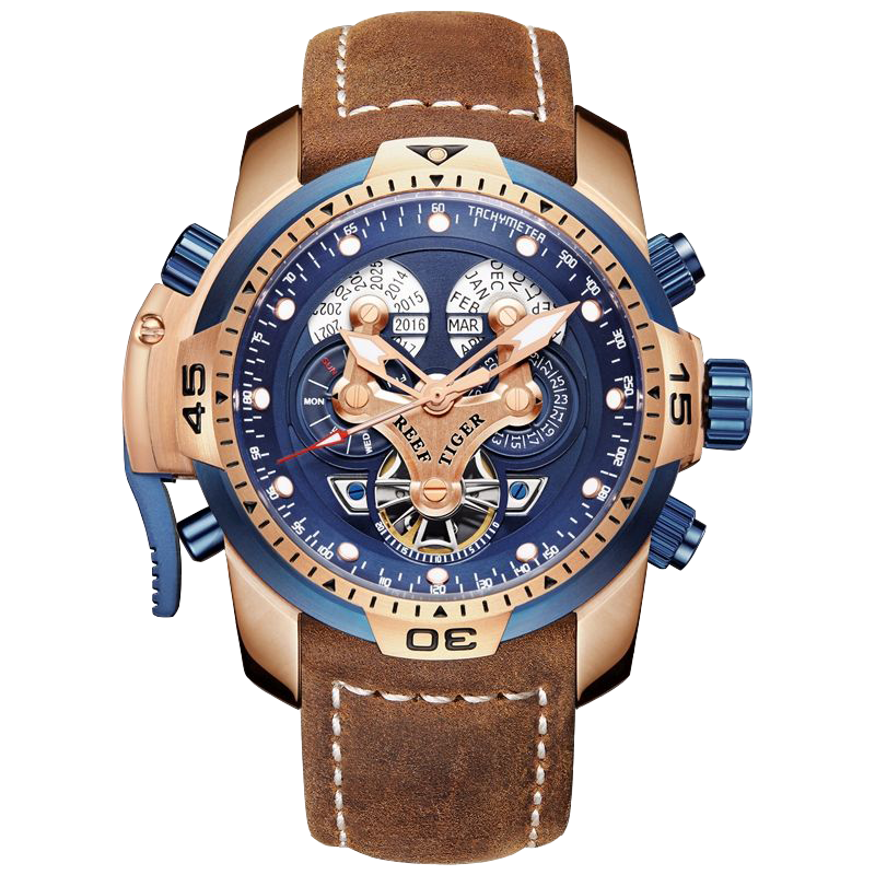 Reef Tiger Aurora RGA3503 Men's Automatic Mechanical Rose Gold Wristwatch - ST25 Automatic Movement Fashion Casual Sports Watch