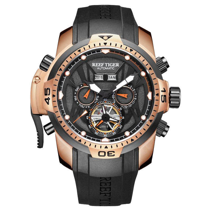 Rose Gold Reef Tiger Aurora RA3532  Men's Automatic Mechanical Watch - Sports Design, Durable Stainless Steel Case/Strap