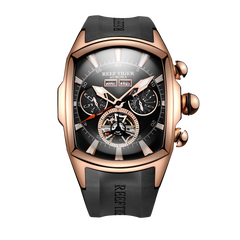 Reef Tiger Aurora Tank II RGA3069 - Men's Rose Gold Case and Black Rubber Strap Band Automatic Watch