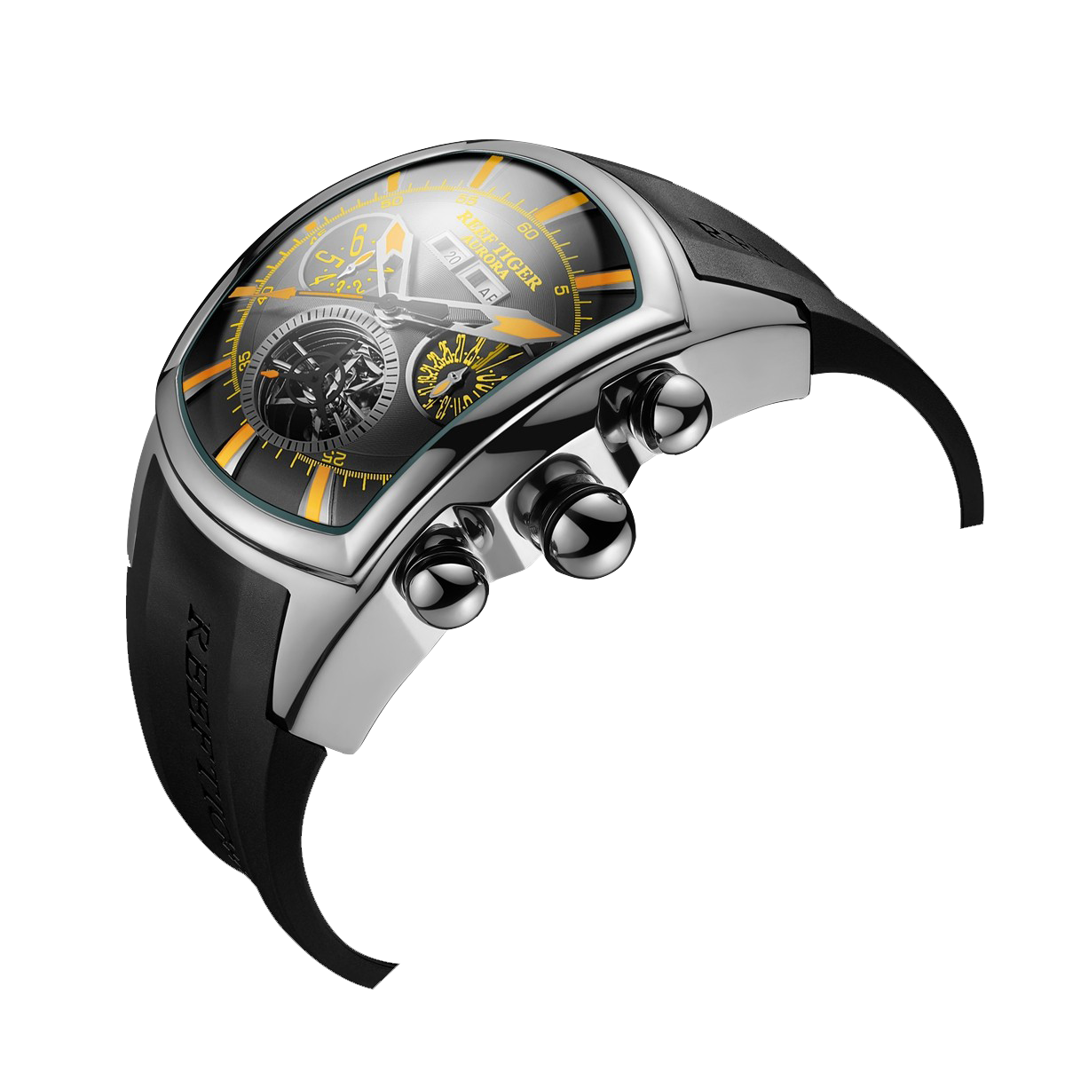 Reef Tiger Aurora Tank II RGA3069 Men's Automatic Watch with Mechanical Movement and Skeleton Tourbillon Style Dial