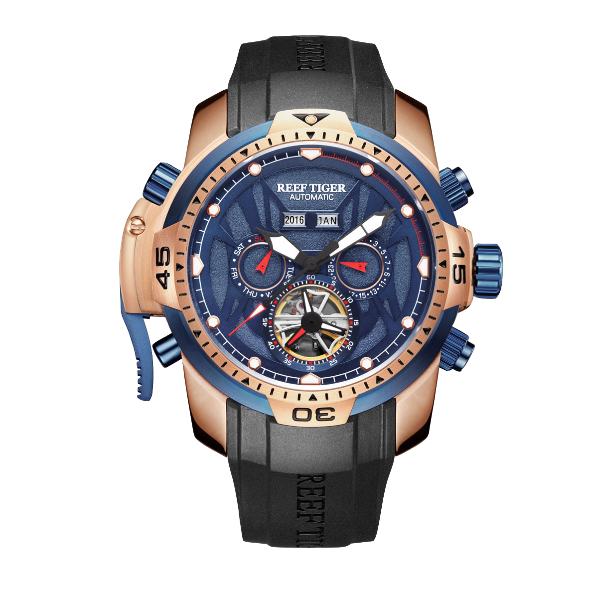 Reef Tiger Aurora RGA3532 Men's Automatic Mechanical Watch - Rose Gold Stainless Steel Case/Strap Wristwatch