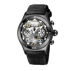 All Black Reef Tiger RGA703 Men Sport Automatic Skeleton Watch with Date Day
