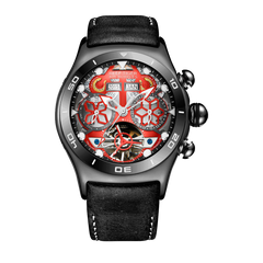All Black Reef Tiger Aurora RGA703 Mens Sport Automatic Skeleton Red Dial Watches