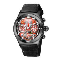All Black Reef Tiger Aurora RGA703 Mens Sport Automatic Skeleton Red Dial Watches