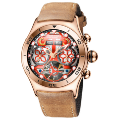 Reef Tiger Aurora RGA703 Rose Gold Automatic Men's 44mm Skeleton Red Dial Watch