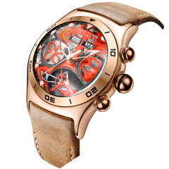 Reef Tiger Aurora RGA703 Rose Gold Automatic Men's 44mm Skeleton Red Dial Watch