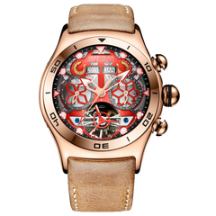 Reef Tiger Aurora RGA703 Rose Gold Automatic Men's 44mm Skeleton Red Dial Watch