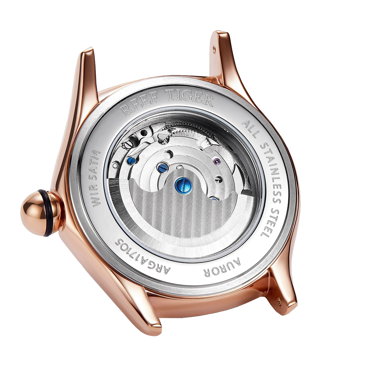 Reef Tiger RGA7015 Elegant Pink Color Ladies' Mechanical Diamond Watch with Tourbillon Style Dial Watch