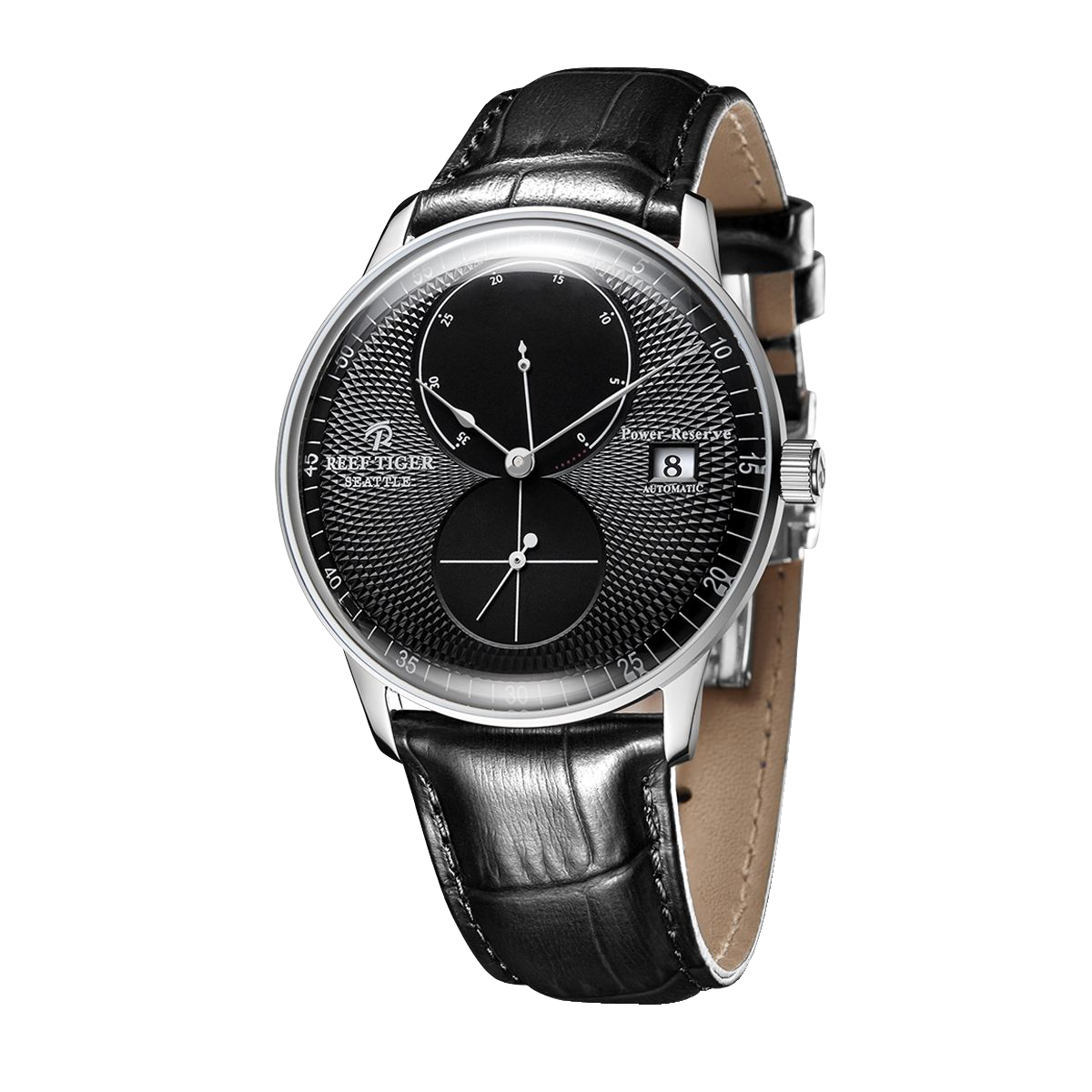 Affordable Luxury 42mm Black Dial & Classics Stainless Steel Case Dress Automatic Watches - Reef Tiger Seattle Navy 1 RGA82B0